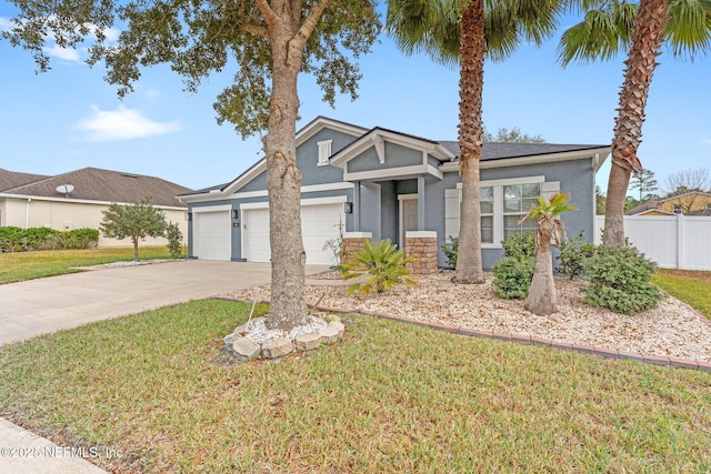 craftsman inspired home featuring a garage and a front yard