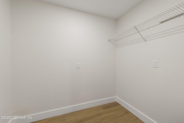 walk in closet with hardwood / wood-style flooring