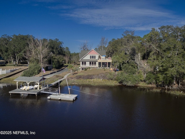 dock area featuring a water view