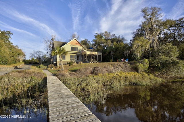 view of dock featuring a water view