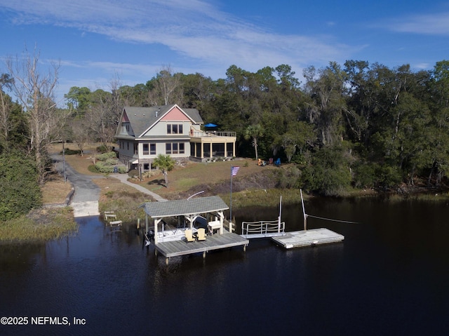 view of dock featuring a water view