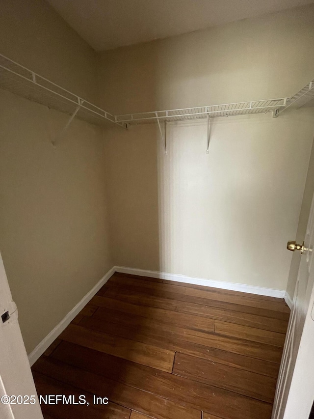 walk in closet with wood finished floors