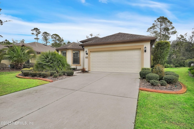 view of front facade featuring a front yard and a garage