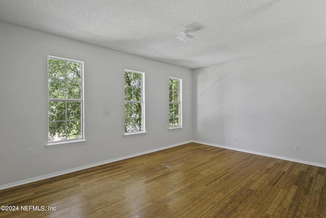 empty room featuring hardwood / wood-style floors, a textured ceiling, and a wealth of natural light