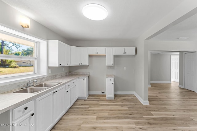 kitchen with sink, light hardwood / wood-style floors, and white cabinets