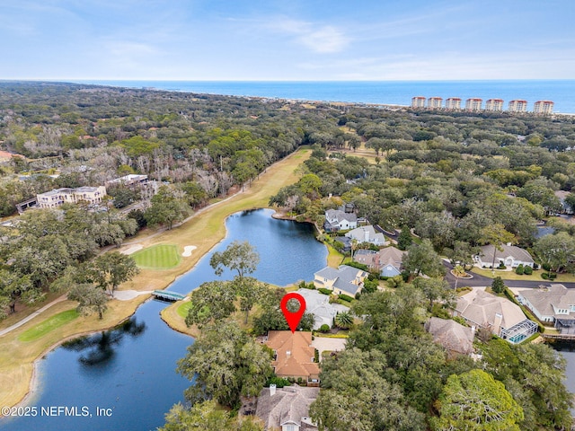 aerial view featuring a water view