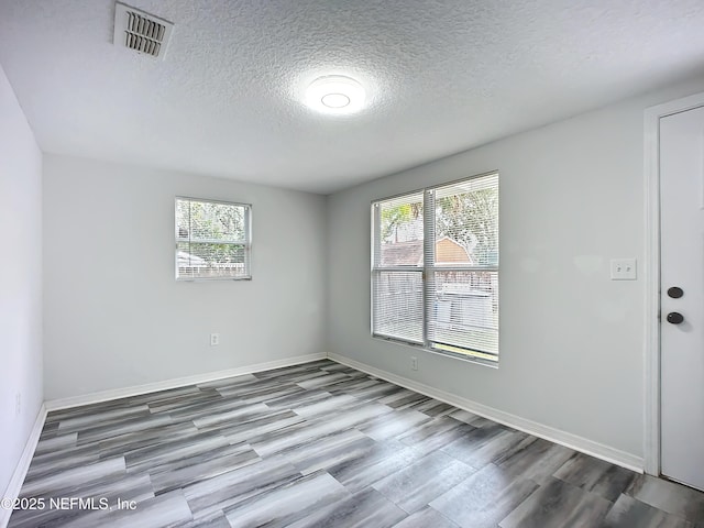 empty room featuring wood-type flooring, plenty of natural light, and a textured ceiling