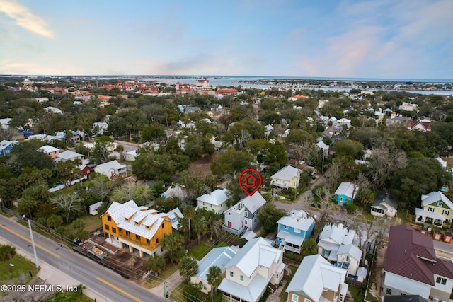 view of aerial view at dusk