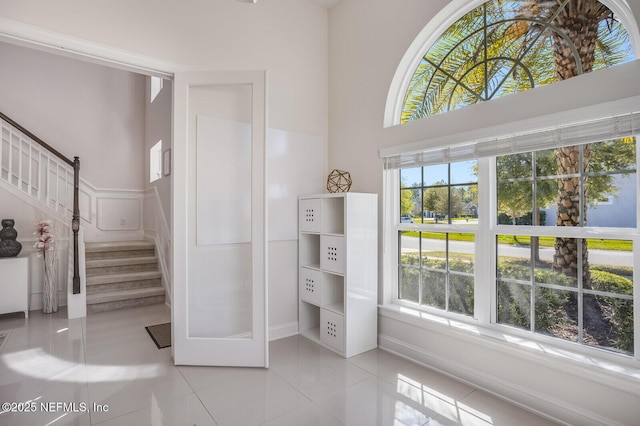 interior space featuring light tile patterned flooring