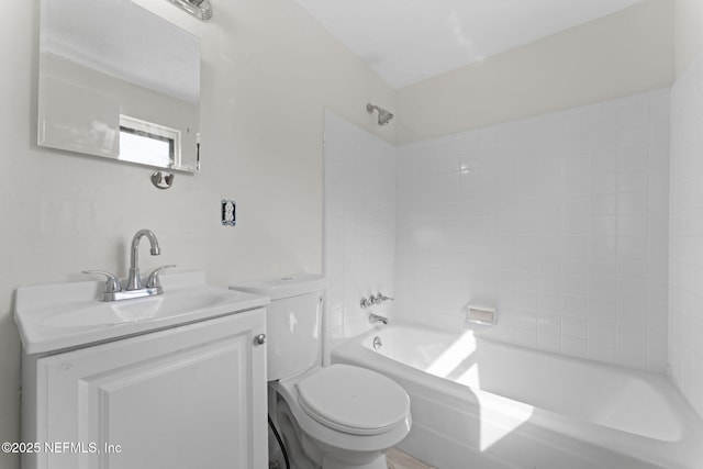 full bathroom with toilet, tub / shower combination, and vanity