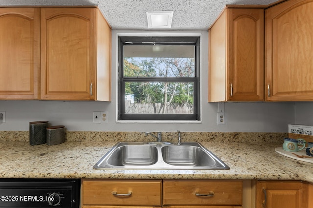 kitchen featuring light stone counters, sink, and dishwashing machine