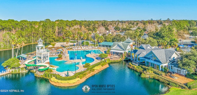 aerial view with a water view