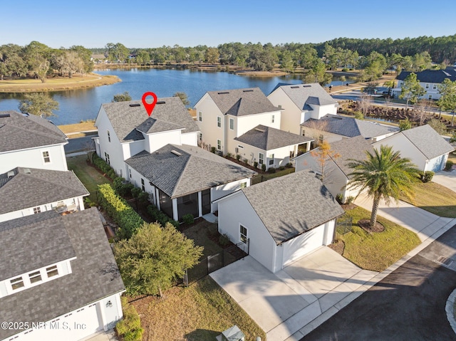 bird's eye view featuring a water view