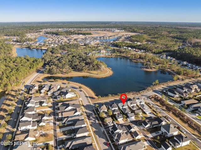 aerial view with a water view