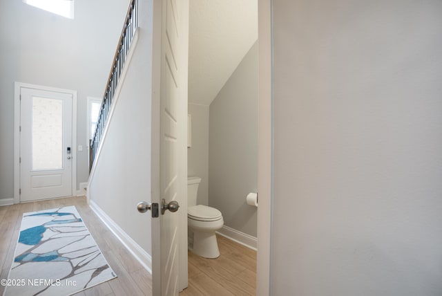 bathroom featuring wood-type flooring and toilet