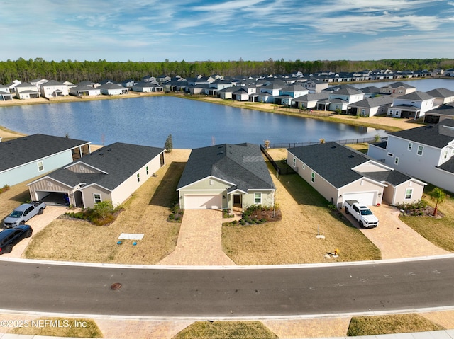 bird's eye view featuring a water view