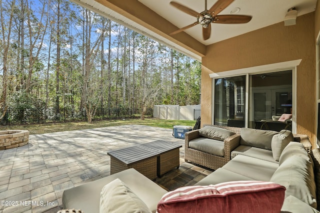 view of patio / terrace featuring an outdoor hangout area and ceiling fan