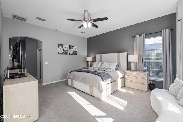 bedroom featuring ceiling fan and carpet flooring