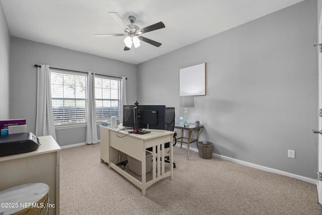 office featuring carpet flooring and ceiling fan