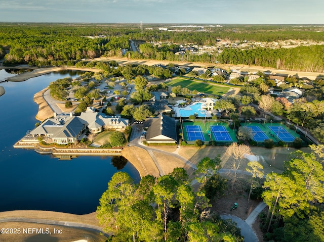 aerial view with a water view