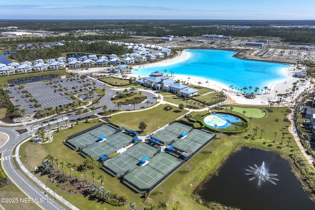 bird's eye view featuring a water view