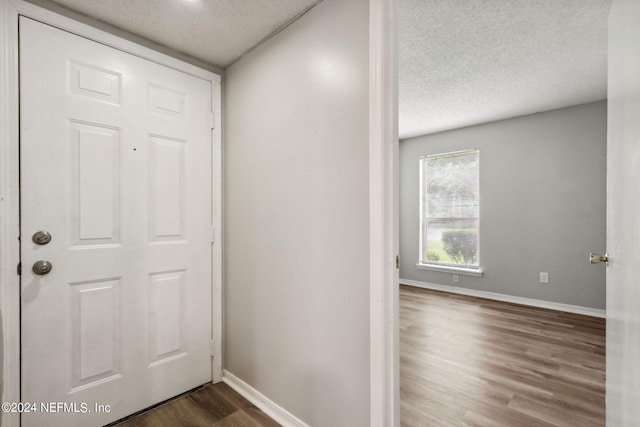 interior space featuring a textured ceiling and wood-type flooring