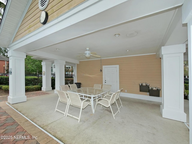 view of patio featuring ceiling fan