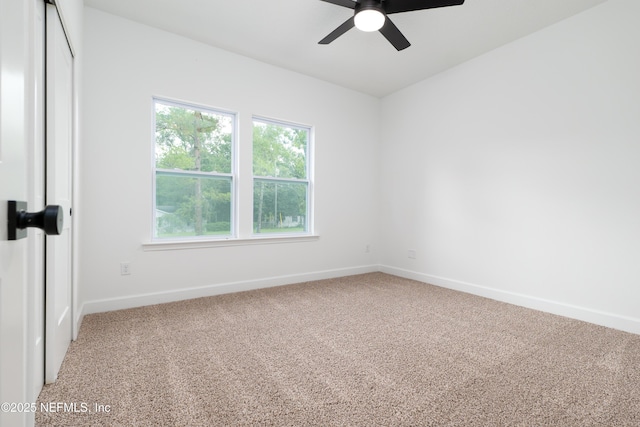 unfurnished room featuring ceiling fan and carpet floors