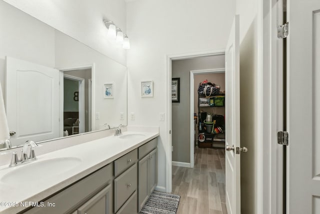 bathroom featuring vanity and hardwood / wood-style floors