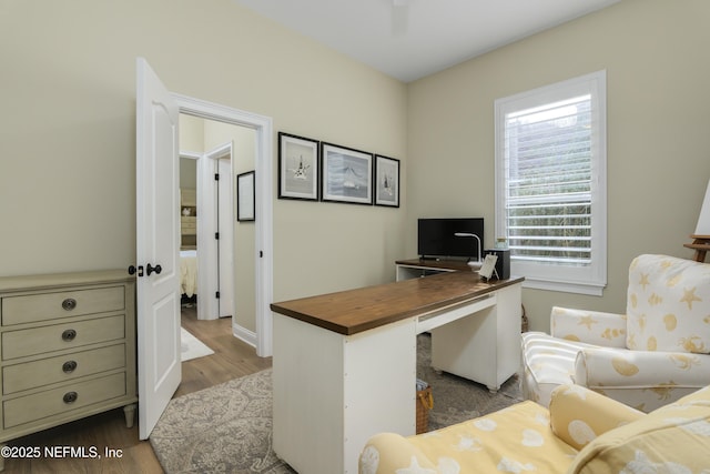 home office featuring hardwood / wood-style flooring