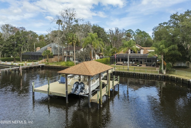 dock area featuring a water view