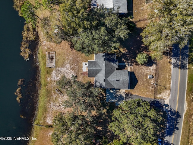 aerial view featuring a water view