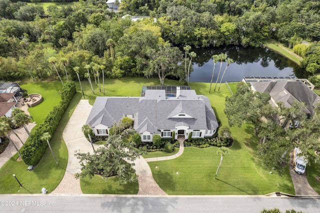 bird's eye view featuring a water view