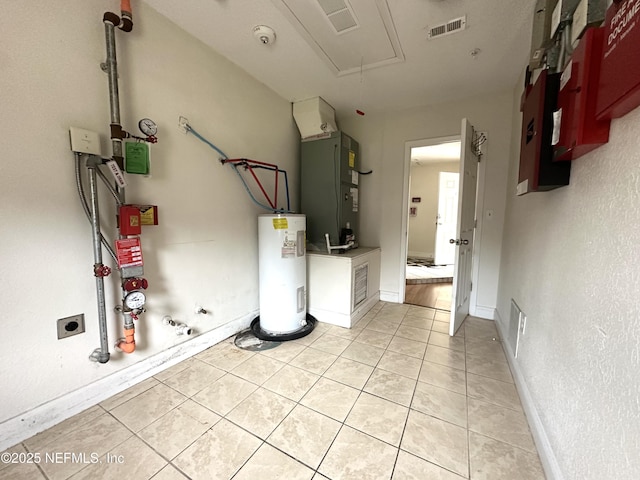 utility room with electric water heater and heating unit