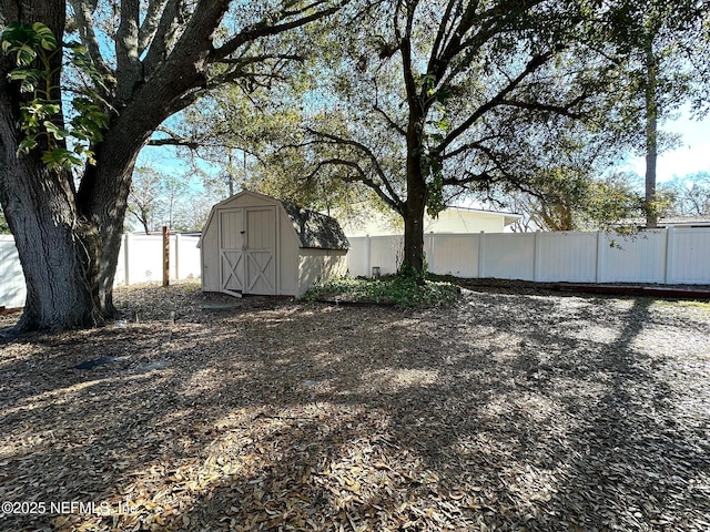 view of yard featuring a storage unit