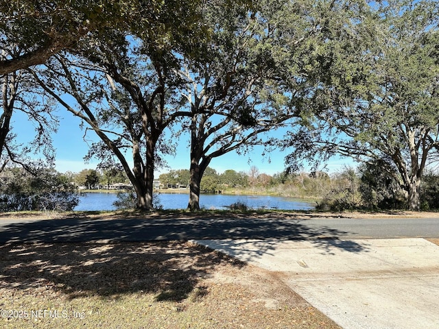 view of road with a water view