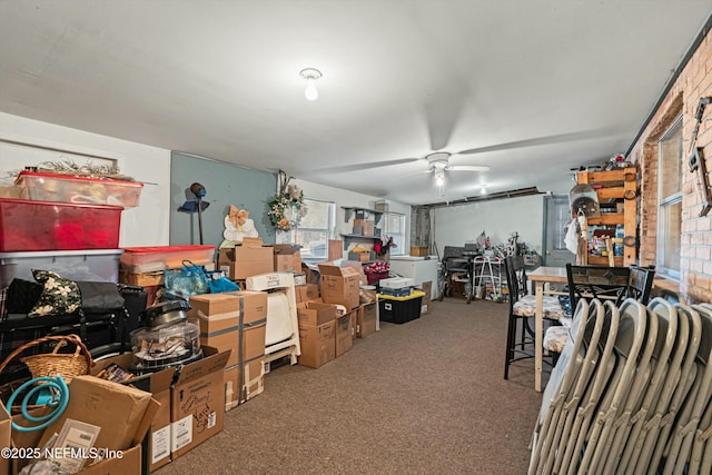 storage area featuring ceiling fan