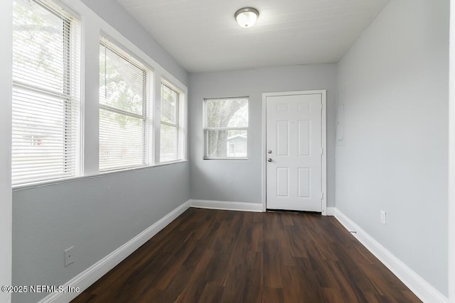 interior space with dark hardwood / wood-style flooring and plenty of natural light