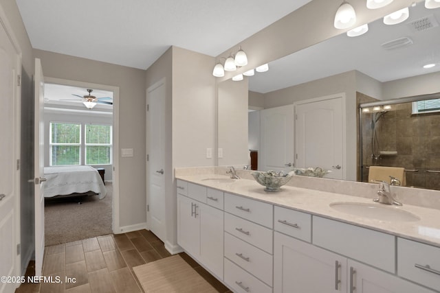 bathroom featuring vanity and walk in shower