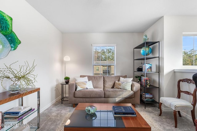 living room with carpet and plenty of natural light