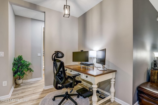 office area featuring light hardwood / wood-style floors