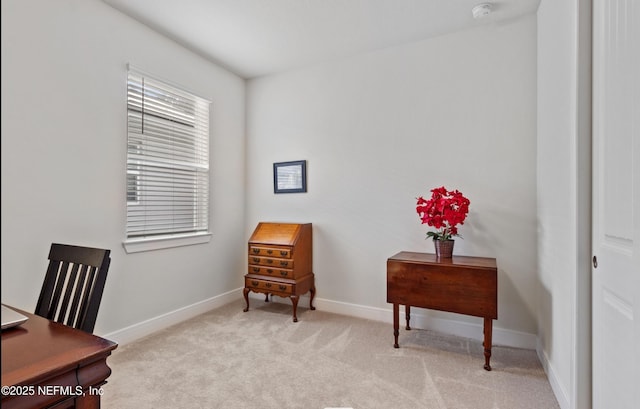 living area featuring light colored carpet