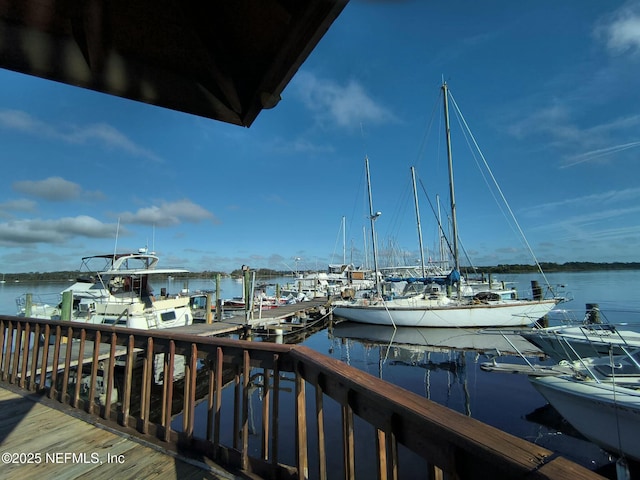 dock area with a water view