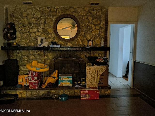 living room with a fireplace