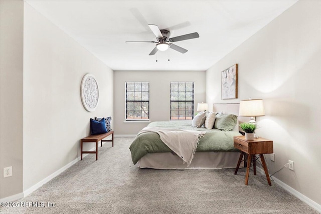 bedroom featuring ceiling fan and carpet flooring