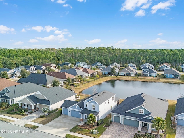 aerial view with a water view