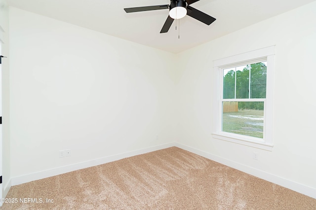 spare room featuring ceiling fan and carpet flooring