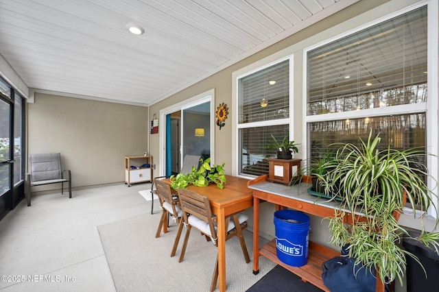 sunroom with wood ceiling