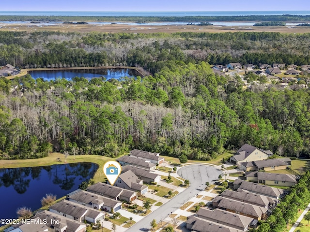 aerial view featuring a water view