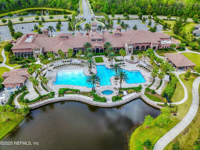 aerial view with a water view